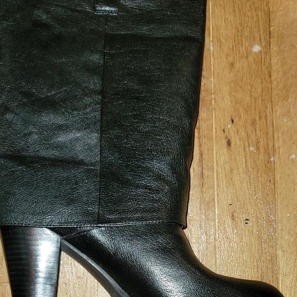 Women Black lea NineWest mid calf cuffed size 11 lug bottom mid platform boot - Picture 3 of 10